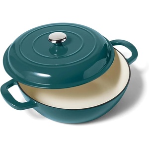 Sur La Table Enameled Cast Iron Deep Braiser, 5 qt, Dark Teal