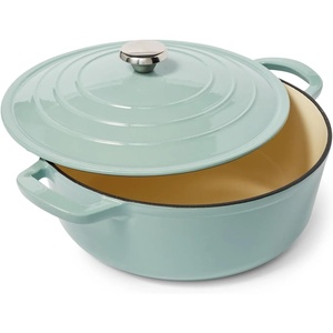 Sur La Table Enameled Cast Iron Dutch Oven, 7 Qt, Large Oven and Broiler to 500 F for Big-Batch Braising and Entertaining, 7 Qt(Light Teal)