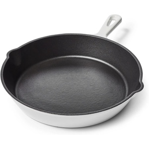 Sur La Table Enameled Cast Iron Skillet – 10″ Frying Pan for Searing, Sautéing & Baking, Oven to 500°F, Induction Compatible, Durable Nonstick Interior, Even Heat Distribution, White