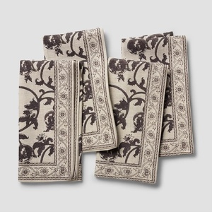 Sur La Table Floral Blossom Napkins, Set of 4, Green(Charcoal)