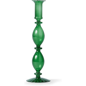 Sur La Table Glass Taper Candle Holder, Emerald Green, Elegant Emerald Glass Stem Holder for Standard Taper Candles, 10.5 in