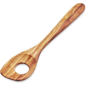 Sur La Table Italian Olivewood Risotto Spoon, Tan, Handcrafted in Italy from Natural Olivewood with Center Hole for Even Risotto Stirring