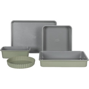 Sur La Table Kitchen Essential Carbon Steel Baking Pans Bakeware Set W/Premium PFOA, PFAS, PTFE Free Grey Non stick – Linen White Exterior(Juniper Green)