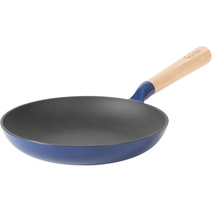 Sur La Table Kitchen Essential Main Canteen 9.5″ Pre-Seasoned Cast Iron Skillet w/Wood Handle, Natural Nonstick Lightweight Frying Pan for Searing, Sautéing & Everyday Cooking – Juniper Green(Blue (Skillet))