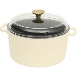 Sur La Table Kitchen Essential Supper Club 5-Quart Enamel-Coated Cast Iron Dutch Oven Pot with Oven Safe Glass Lid, Oven-to-Table Cookware for Bread, Soups, Stews & Braising – Juniper Green(Eggshell White (5qt Dutch))