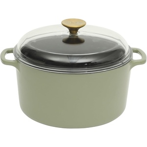 Sur La Table Kitchen Essential Supper Club 5-Quart Enamel-Coated Cast Iron Dutch Oven Pot with Oven Safe Glass Lid, Oven-to-Table Cookware for Bread, Soups, Stews & Braising – Juniper Green(Juniper Green (5qt Dutch))