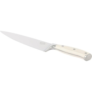 Sur La Table Kitchen Essential Tasting Kitchen German Steel Chef’s Knife, 8-Inch Stainless Steel Blade – Professional Kitchen Knife with Black Handle and Forged Full Tang(Eggshell White)