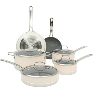 Sur La Table Kitchen Essentials 10 Piece PFA Free Titanium Ceramic Nonstick Interior Forged Aluminum Cookware Pots and Pans Set – Black – Induction Compatible(Two-Tone White & Silver)