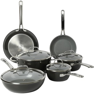 Sur La Table Kitchen Essentials 10 Piece PFA Free Titanium Ceramic Nonstick Interior Forged Aluminum Cookware Pots and Pans Set – Black – Induction Compatible(Black)