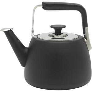 Sur La Table Kitchen Essentials 1.9-Quart Heavy Gauge Brushed Stainless Steel Whistling Tea Kettle – Durable Stovetop Kettle(Matte Black)