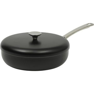 Sur La Table Kitchen Essentials Potluck Porch 4.5 Quart Sauté Pan, Deep Frying Pan Skillet w/Lid Aluminum PFA Free Ceramic Cookware Chef’s Pan, Omelet Pan – Induction – Black(Black)