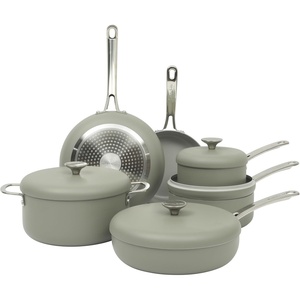 Sur La Table Kitchen Essentials Potluck Porch 4.5 Quart Sauté Pan, Deep Frying Pan Skillet w/Lid Aluminum PFA Free Ceramic Cookware Chef’s Pan, Omelet Pan – Induction – Black(Green)