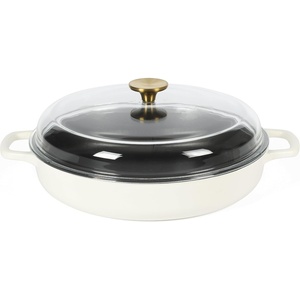 Sur La Table Kitchen Essentials Supper Club 3.75 Quart Enamel Cast Iron All In One Multi-Purpose Non-Toxic Nonstick Braiser Pan W/Borosilicate Glass Lid – Juniper Green(Eggshell White (Braiser))