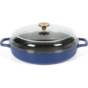 Sur La Table Kitchen Essentials Supper Club 3.75 Quart Enamel Cast Iron All In One Multi-Purpose Non-Toxic Nonstick Braiser Pan W/Borosilicate Glass Lid – Juniper Green(Blue (Braiser))