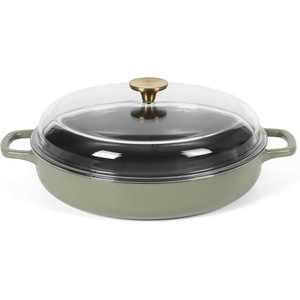 Sur La Table Kitchen Essentials Supper Club 3.75 Quart Enamel Cast Iron All In One Multi-Purpose Non-Toxic Nonstick Braiser Pan W/Borosilicate Glass Lid – Juniper Green(Juniper Green (Braiser))