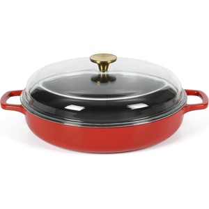 Sur La Table Kitchen Essentials Supper Club 3.75 Quart Enamel Cast Iron All In One Multi-Purpose Non-Toxic Nonstick Braiser Pan W/Borosilicate Glass Lid – Juniper Green(Red (Braiser))