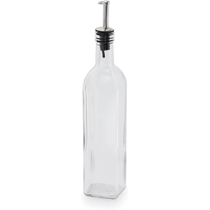 Sur La Table Olive Oil Cruet with Pourer, Clear Glass Vessel with No-Drip Spout for Precise Oil and Vinegar Dispensing