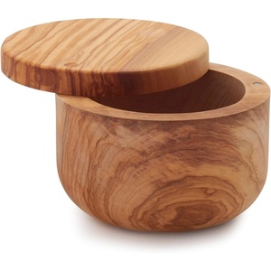 Sur La Table Olivewood Salt Keeper – 4″ x 3″ Wooden Salt Storage with Pivoting Lid & Magnetic Closure