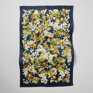 Sur La Table Orange Blossoms Linen Kitchen Towel, Yellow