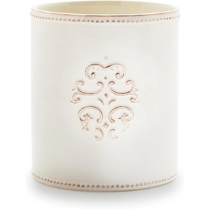 Sur La Table Pearl Stoneware Appetizer Plate – 6″ x 6.75″ Vintage-Inspired Dinnerware with Raised-Dot Border & Distressed Edges, Chip-Resistant, Microwave & Dishwasher