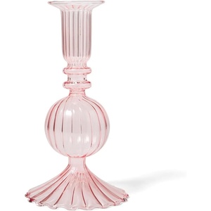 Sur La Table Pink Glass Taper Candle Holder, 6.3 in, Delicate Pink Glass Stem Holder for Standard Taper Candles, 6.3 in