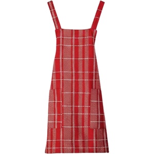Sur La Table Plaid Smock Apron, Red, Full-Coverage Cotton Smock Apron with Classic Plaid Pattern, Pockets and Tie Back