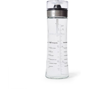 Sur La Table Salad Dressing Shaker – 18 oz Glass Bottle with Emulsifying Wand, Measurement Markings & Built-In Recipes – Mix Vinaigrettes & Caesar Dressings Easily