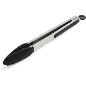 Sur La Table Silicone-Tipped Tongs, 12 in, Navy, Long-Reach Nonstick- Tongs with Locking Mechanism for Grilling and Deep Pots, 12 in(Black)
