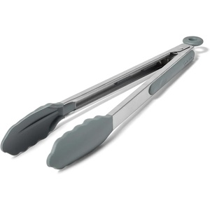 Sur La Table Silicone-Tipped Tongs, 12 in, Navy, Long-Reach Nonstick- Tongs with Locking Mechanism for Grilling and Deep Pots, 12 in(Gray)