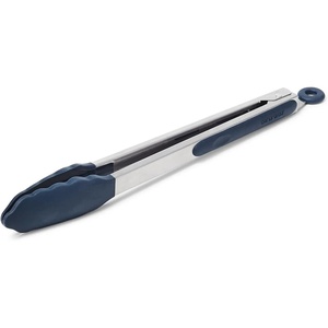 Sur La Table Silicone-Tipped Tongs, 12 in, Navy, Long-Reach Nonstick- Tongs with Locking Mechanism for Grilling and Deep Pots, 12 in(Navy)