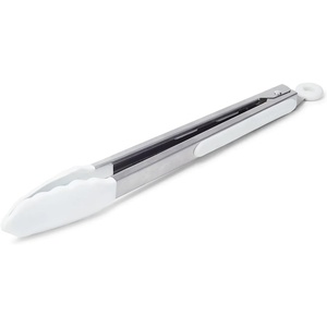 Sur La Table Silicone-Tipped Tongs, 12 in, Navy, Long-Reach Nonstick- Tongs with Locking Mechanism for Grilling and Deep Pots, 12 in(White)