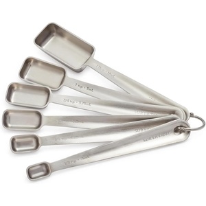 Sur La Table Stainless Steel Measuring Spoons Set – 6 Slim Narrow Spoons Fit Spice Jars – ⅛ tsp to 1 tbsp with Easy-Open Ring, Dishwasher