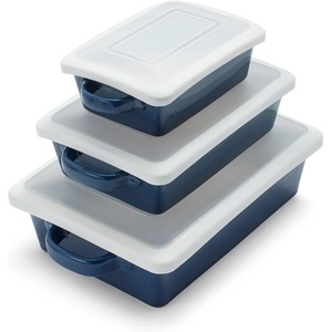 Sur La Table Stoneware 3-Piece Baker Set w/Lids, Blue(Blue)
