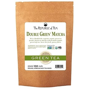 The Republic of Tea Organic Double Green Matcha, Individual Tea Bags with Japanese Matcha Tea Powder and Green Tea Leaves Blend, Natural Unbleached Bags in Reusable Tin Canister, 50 Tea Bags(100 Tea Bags)
