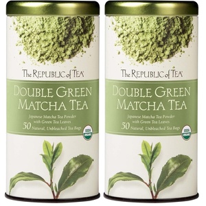 The Republic of Tea Organic Double Green Matcha, Individual Tea Bags with Japanese Matcha Tea Powder and Green Tea Leaves Blend, Natural Unbleached Bags in Reusable Tin Canister, 50 Tea Bags(50 Count (Pack of 2))