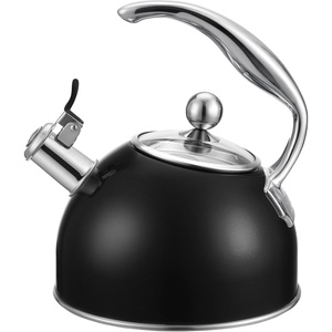 Viking 3-Ply Stainless Steel Tea Kettle, 2.6 Quart Stovetop Hot Water Pot with Tempered Glass Lid, Ergonomic Handle, Induction Ready, Slate and Blue(Matte Black)