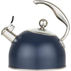 Viking 3-Ply Stainless Steel Tea Kettle, 2.6 Quart Stovetop Hot Water Pot with Tempered Glass Lid, Ergonomic Handle, Induction Ready, Slate and Blue(Slate Blue)