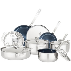 Viking 4-Ply Dutch Oven, 5 Quart Laser Clad Titanium Performance Ti Cookware Pot with Lid, Dishwasher and Oven Safe, Induction Ready, Blue/Silver(12-Piece Set)