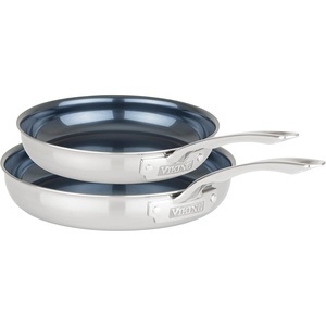 Viking 4-Ply Frying Pans, 2-Piece Laser Clad Titanium Performance Ti, 9.5 and 11 Inch, Blue/SIlver(2-Piece Set (9.5 Inch and 11 Inch))