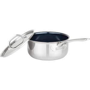 Viking 4-Ply Sauce Pan with Lid, 3 Quart Laser Clad Titanium Performance Ti Saucepan Cooking Pot, Dishwasher and Oven Safe, Induction Ready, Blue/Silver