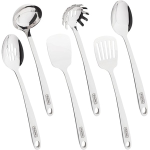Viking Kitchen Utensils Set, 6 Piece Stainless Steel Cooking Utensil Set, Includes Spatulas, Spoons, Pasta Fork, and Deep Ladle, Hollow Forged, Silver(6-Piece Set)