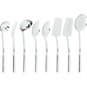 Viking Kitchen Utensils Set, 6 Piece Stainless Steel Cooking Utensil Set, Includes Spatulas, Spoons, Pasta Fork, and Deep Ladle, Hollow Forged, Silver(8-Piece Set (Pack of 6))