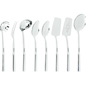Viking Kitchen Utensils Set, 6 Piece Stainless Steel Cooking Utensil Set, Includes Spatulas, Spoons, Pasta Fork, and Deep Ladle, Hollow Forged, Silver(8-Piece Set)